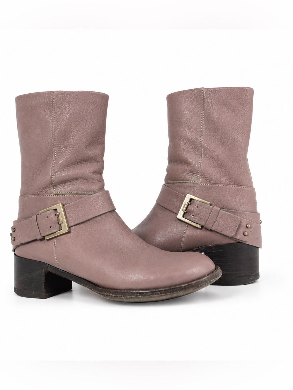 Chloe neutral buckled mid calf riding boots